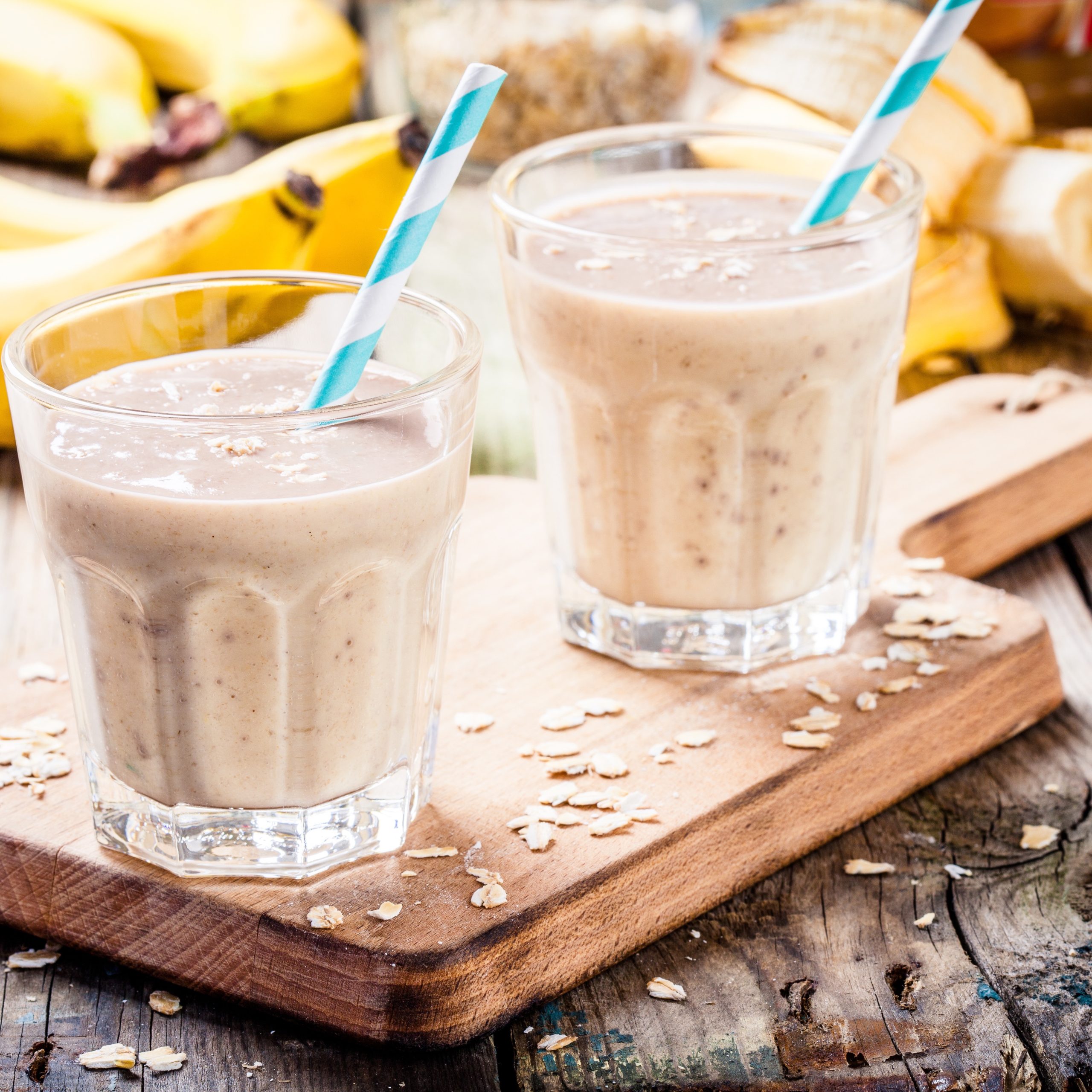 Healthy breakfast: banana smoothie with oatmeal