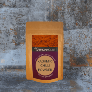 A packet of vibrant Kashmiri Chilli Powder by the cooking Academy